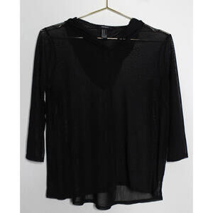 F21 Black Mesh Hi Low Sexy Hoodie - Medium